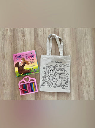 DIY Colouring Love my Family Tote Bag Little Canvas
