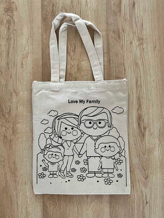 DIY Colouring Love my Family Tote Bag Little Canvas