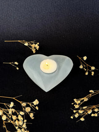 Selenite Heart Tealight Holder