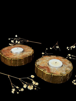 Golden Quartz Tealight Holder with Gold Polish