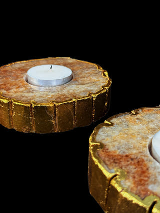 Golden Quartz Tealight Holder with Gold Polish