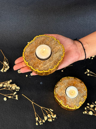Golden Quartz Tealight Holder with Gold Polish