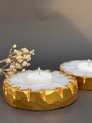 White Quartz Tealight Holder with Gold Polish