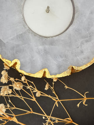 White Quartz Tealight Holder with Gold Polish