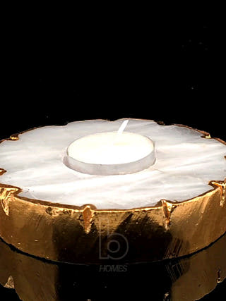 White Quartz Tealight Holder with Gold Polish