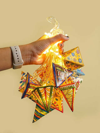 Origami Handpainted On Leathet Fairy Ligjts | 30 Cones | 30 bulbs