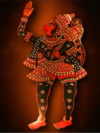 Hanuman Black Traditional Leather Puppet Wall Hanging