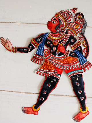 Hanuman Black Traditional Leather Puppet Wall Hanging