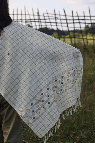 Checked Pinbuk Handwoven Stole White