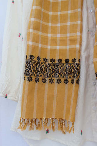 Checked Gai Gamek Handwoven Stole Mustard