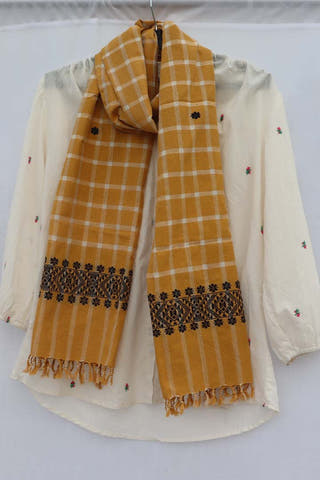Checked Gai Gamek Handwoven Stole Mustard