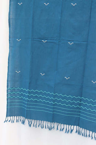 Bird With Wave Handwoven Stole Blue
