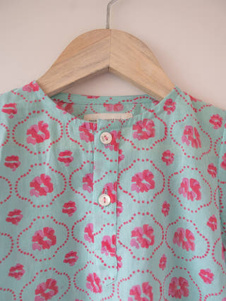 Gul Cotton Blue Floral Kurta with Phool Pink Floral Bandi and Off White Dhoti Set