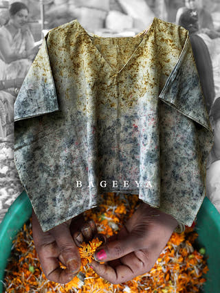 Ecoprinted Handwoven Kimono Crop Off White - Organic Cotton Jumpsuit for women in off White color