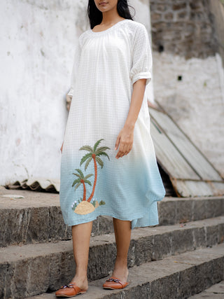 White Blue Ombre Hand-embroidered Dress Krushnachuda