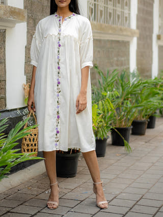 White Embroidered Flare Dress Krushnachuda