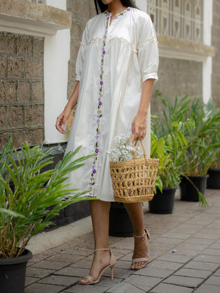 White Embroidered Flare Dress Krushnachuda