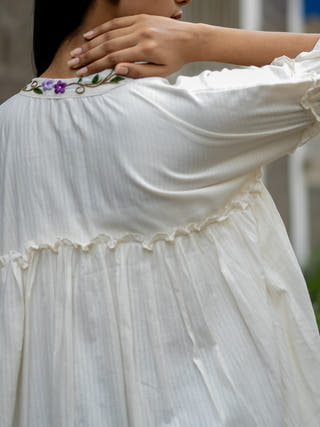 White Embroidered Flare Dress Krushnachuda