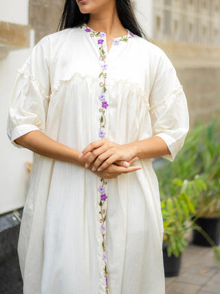 White Embroidered Flare Dress Krushnachuda