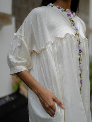 White Embroidered Flare Dress Krushnachuda