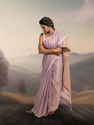 Lavender Raga Lavender Handloom Cotton Brocade Saree