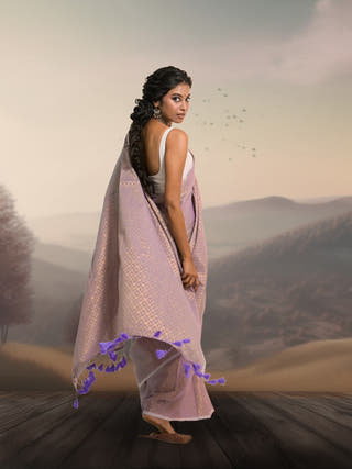 Lavender Raga Lavender Handloom Cotton Brocade Saree