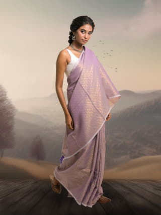 Lavender Raga Lavender Handloom Cotton Brocade Saree