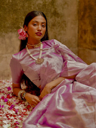 Lavender Shine Handloom Tissue Saree