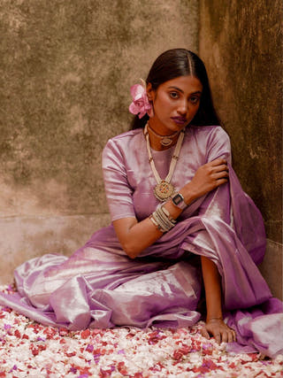 Lavender Shine Handloom Tissue Saree