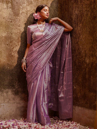 Lavender Shine Handloom Tissue Saree