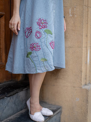 Grey Hand Embroidered Dress Krushnachuda