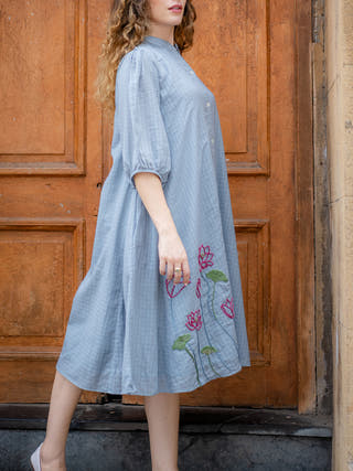Grey Hand Embroidered Dress Krushnachuda