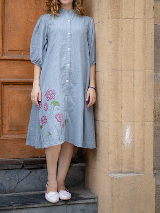 Grey Hand Embroidered Dress Krushnachuda