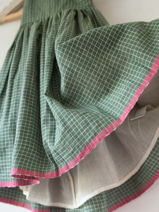 Bloom Handmade Green Checkered Halter Neck Girls Dress