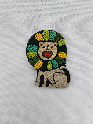 Hand Embroidered Lion Brooch