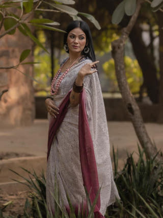 Lotus Burgundy Saree