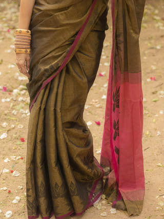 Lotus Khaki Saree