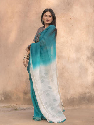 Lotus Teal Saree