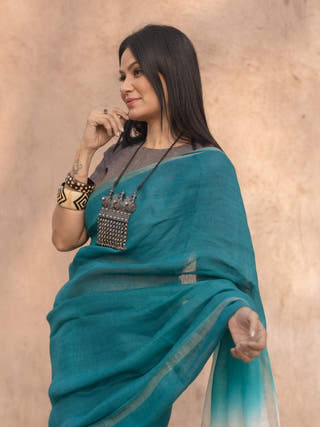 Lotus Teal Saree