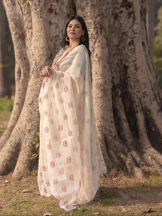 Lotus White Saree