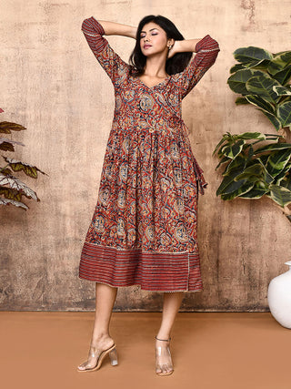 Angela Red Kalamkari Kurti for women Expressions By UV