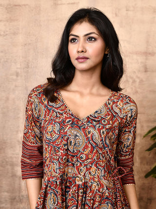 Angela Kalamkari Kurta Set Red Expressions By UV