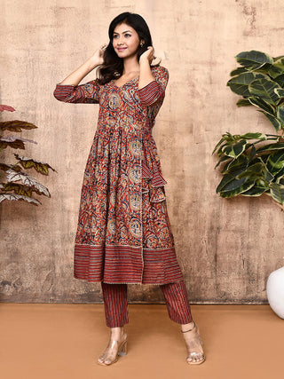 Angela Kalamkari Kurta Set Red Expressions By UV