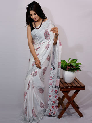 Red Paisley Modal Silk Saree
