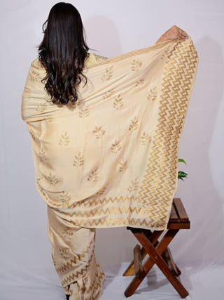 Gold Leaf Print Modal Silk Saree