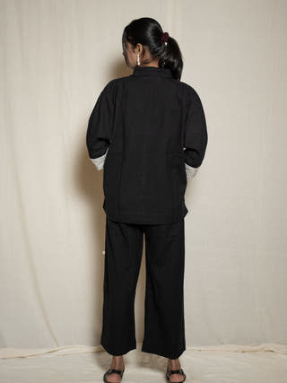 Kimono Shirt With Striped Details | Black