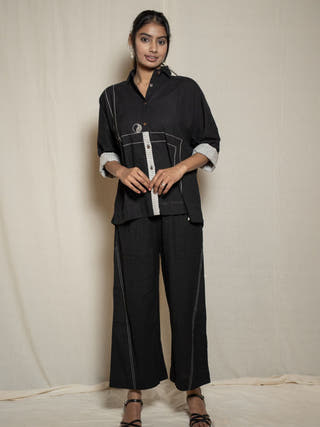 Kimono Shirt With Striped Details | Black
