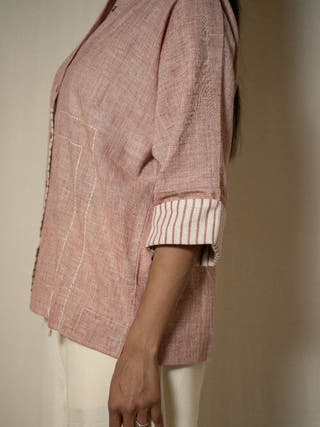 Kimono Shirt With Striped Details | Red