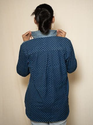 Indigo Print Shirt With Hand Embroidered Pannel