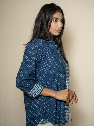 Indigo Print Shirt With Hand Embroidered Pannel